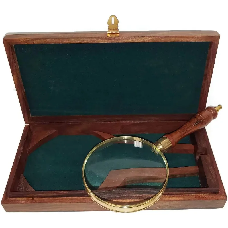 Modern Brass 10 Inch Durable Magnifying Glass with Storage Box Reading Lens Handheld Inspection Mirror Promotional Wholesale