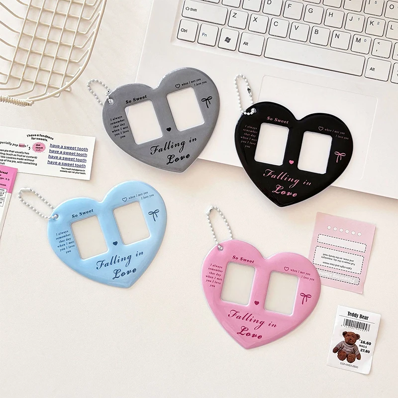 INS Love Heart Shaped Photocard Holder 1 Inch Idol Photo Card Holder Card Sleeve Couple Keychain Bag Hanging Pendant