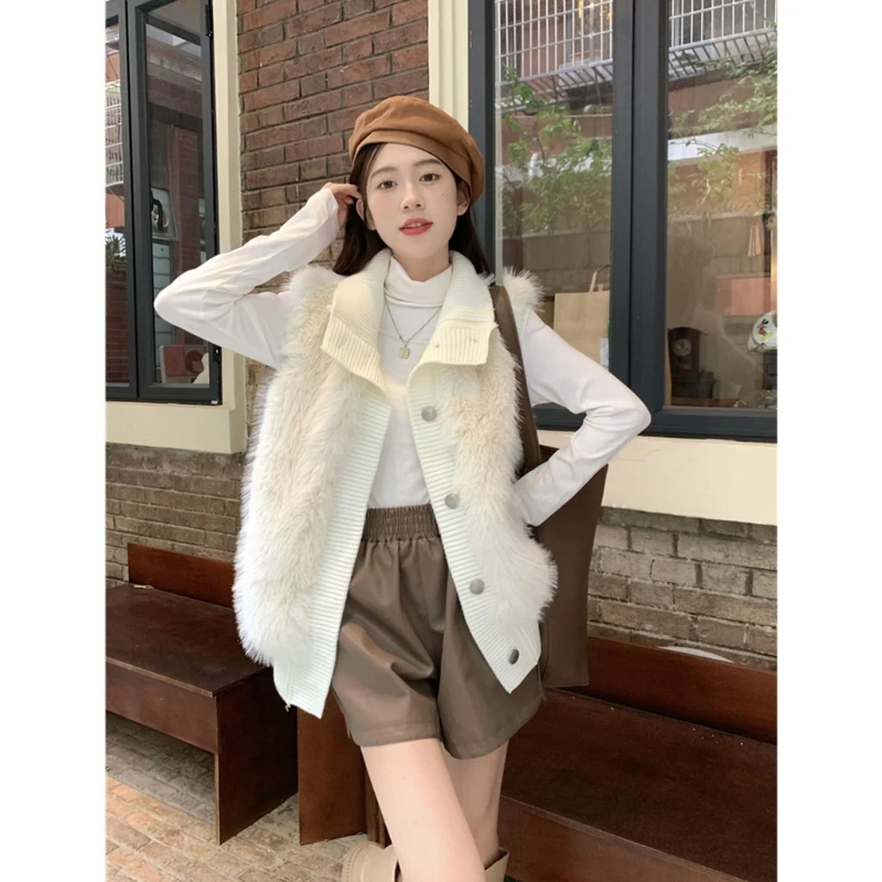 

Women Faux Furs Vest Caot Sleeveless Waistcoat Winter Warm Open Front Cardigan Sweater Jackets Waistcoat Outwear 066C