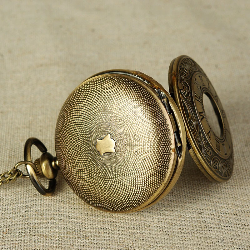 الفاخرة Steampunk الميكانيكية ساعة جيب للرجال النساء الهيكل العظمي حالة Vintage الأرقام الرومانية البرونزية الهاتفي فوب سلسلة قلادة ساعة