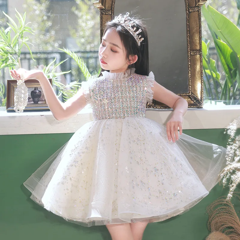 Girl\'s Dress Entry Lux Elegant Princess Dress Host Piano Playing Flower Girl Bubble Skirt