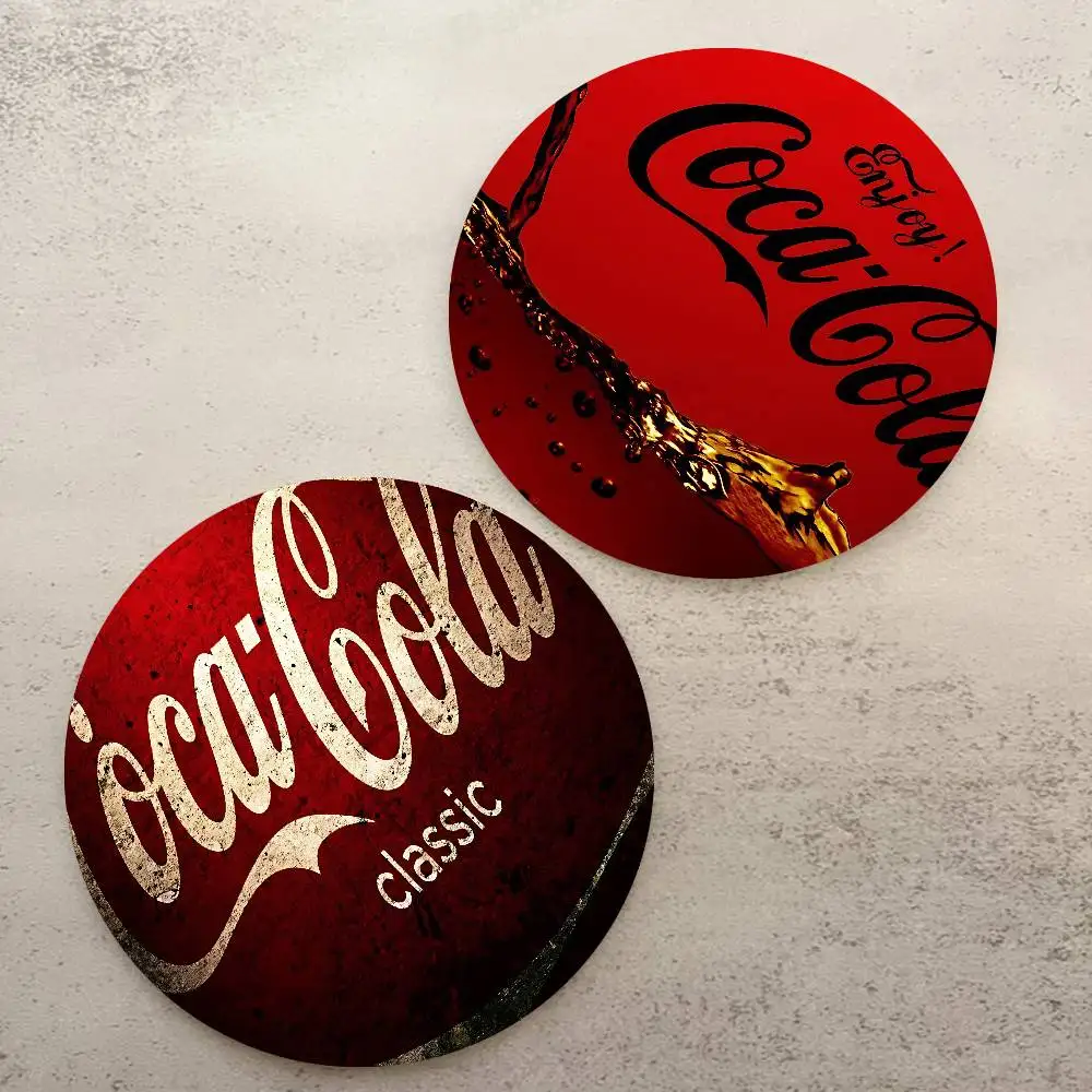 C-Coca logo C-Cola Wood Coasters Colorful Round Coaster Non-slip Heat Insulation Coffee Mats Home Accessories Kitchen
