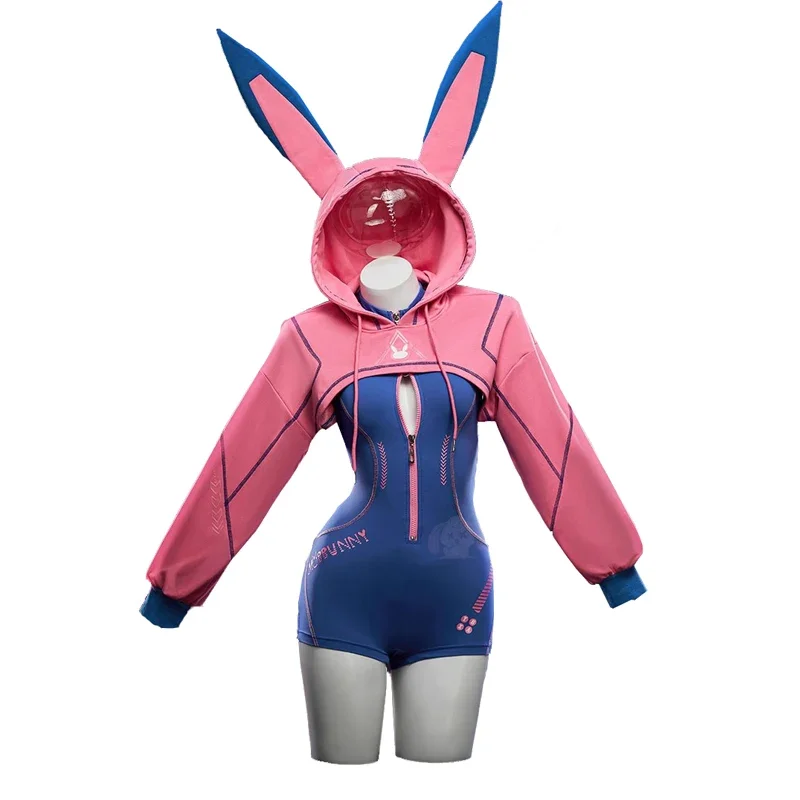 

Overwatch Dva Cosplay Costume Women Cute Hooded Sweatshirts Bodysuit Set Casual Tight fitting sports Jumpsuit Bunny Girl Uniform