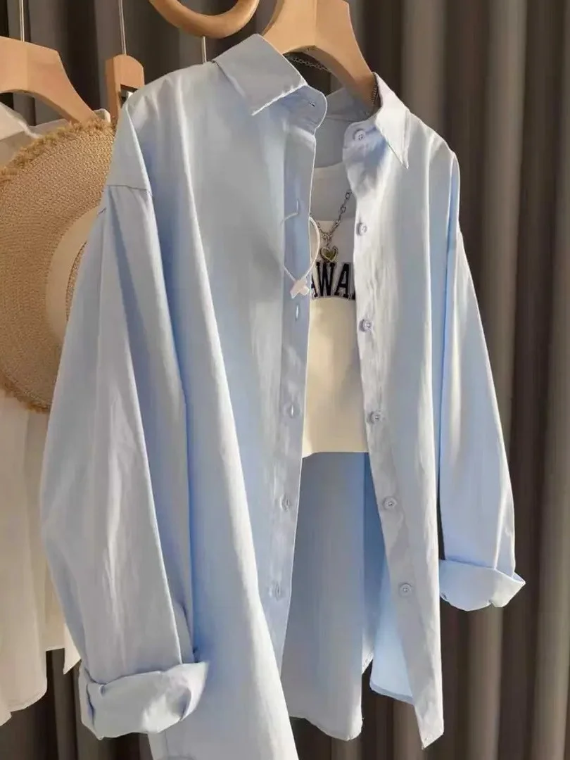 Women's Long Sleeve Shirt Loose Thin Outerwear Inner Match Collar Button Design Korean Style Commute Wind Casual Shirt