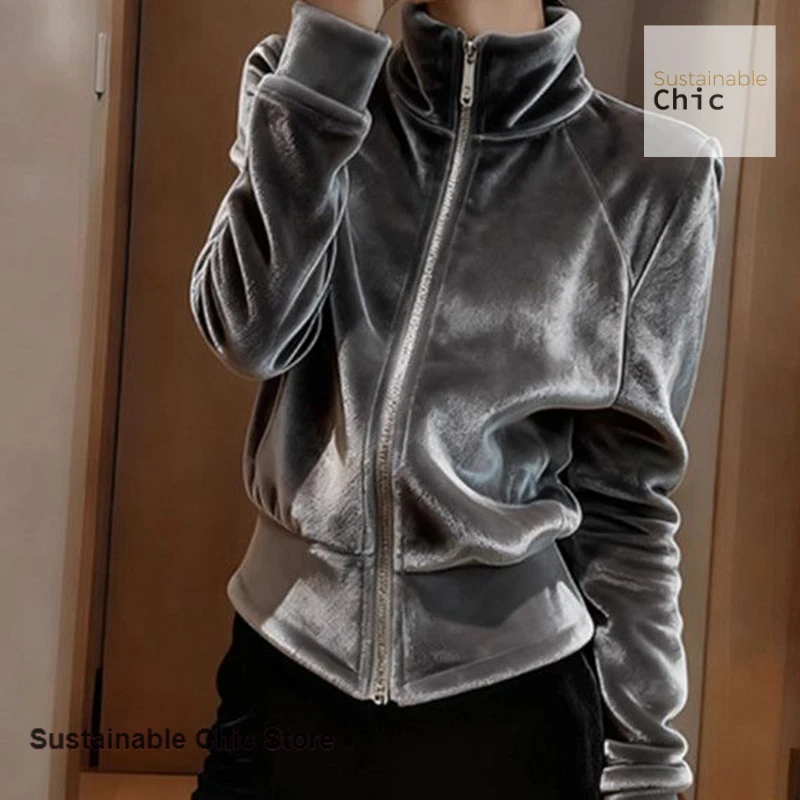 

Korean-style gray velvet coat women's autumn and winter new fashionable temperament and high sense of small fragrance top