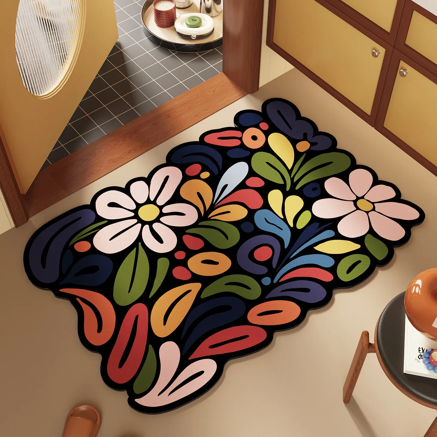 Abstract Graffiti Pattern Diatomite Bath Mat Quick Water Absorb Anti Slip Bathroom Floor Mat Shower Rug Toilet Entrance Decor