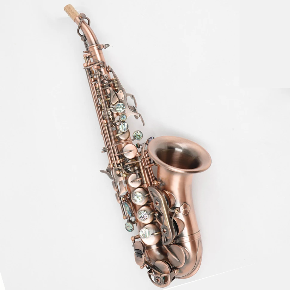 Red Copper soprano Saxophone Abalone Button Key Red Antique soprano Curved Saxophone Instrument