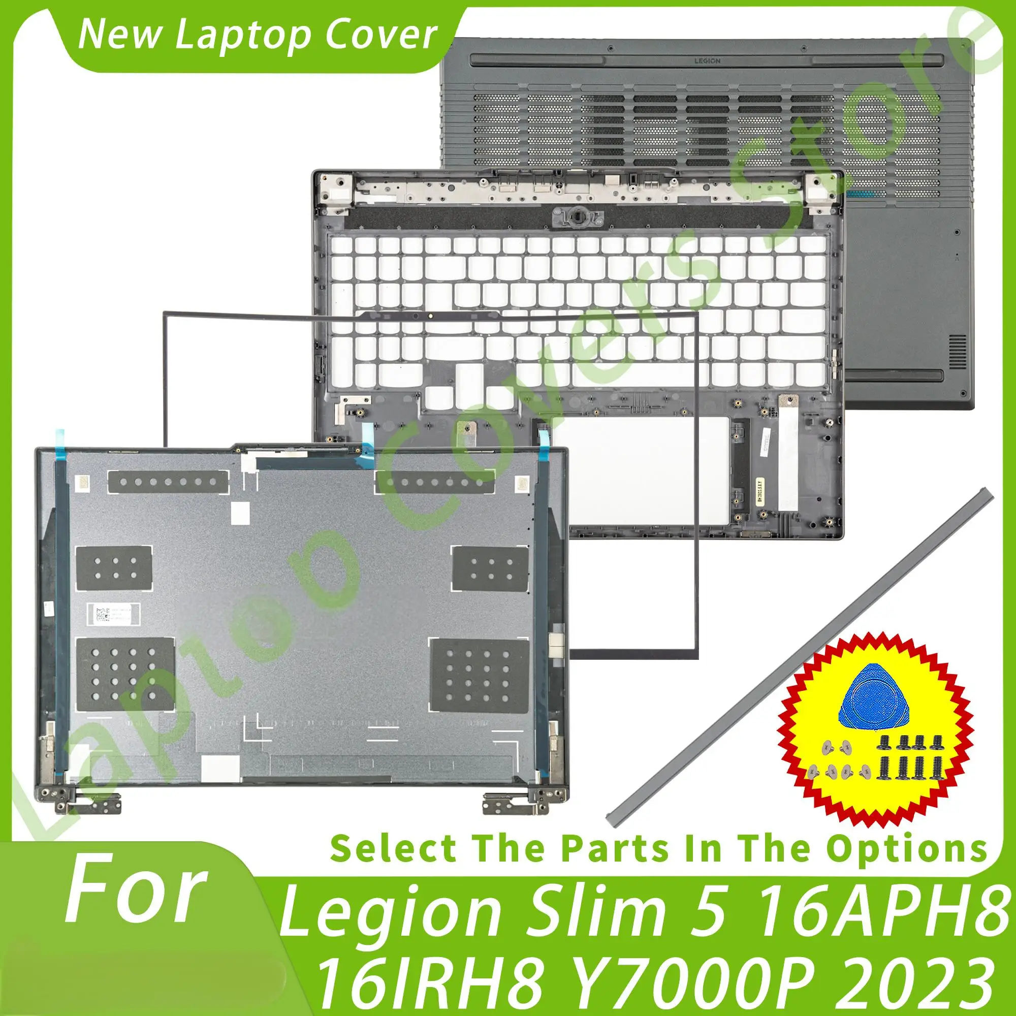 

Чехлы для ноутбуков для ремонта Legion Slim 5 16APH8 16IRH8 R7000P 2023, задняя крышка с шарнирами, рамкой/упором для рук/Нижняя деталь, серый цвет