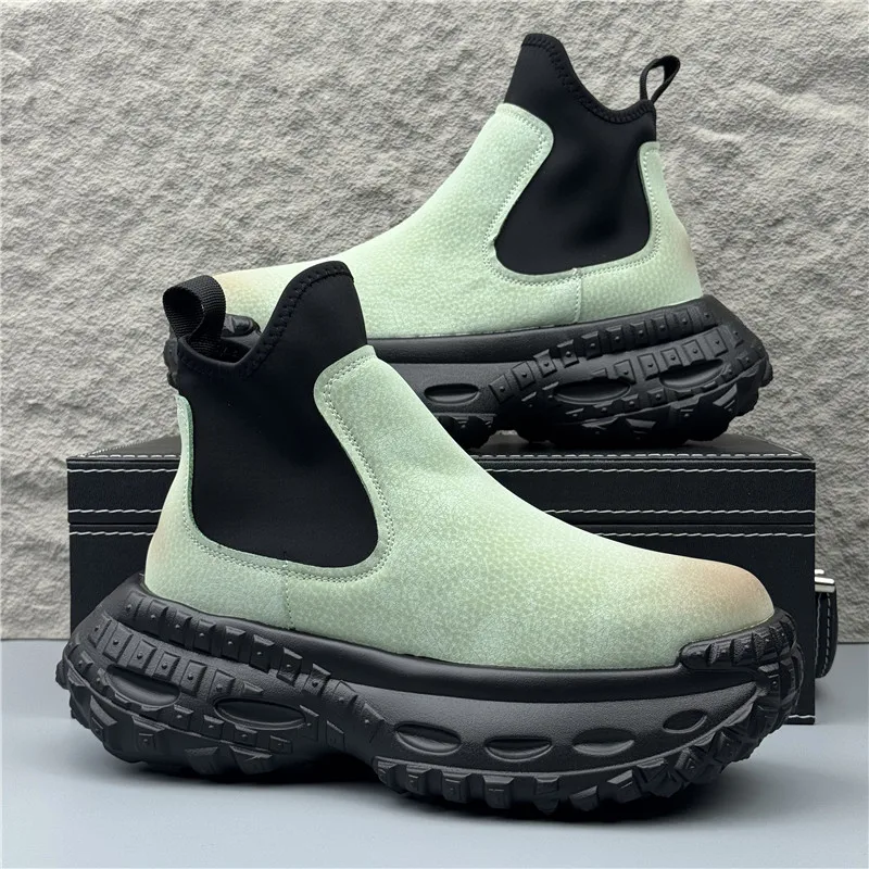 

New Men's Round Toe Black Ankle Boots platform shoes British Designer Botas Trend Casual High-tops Punk Rock Shoes