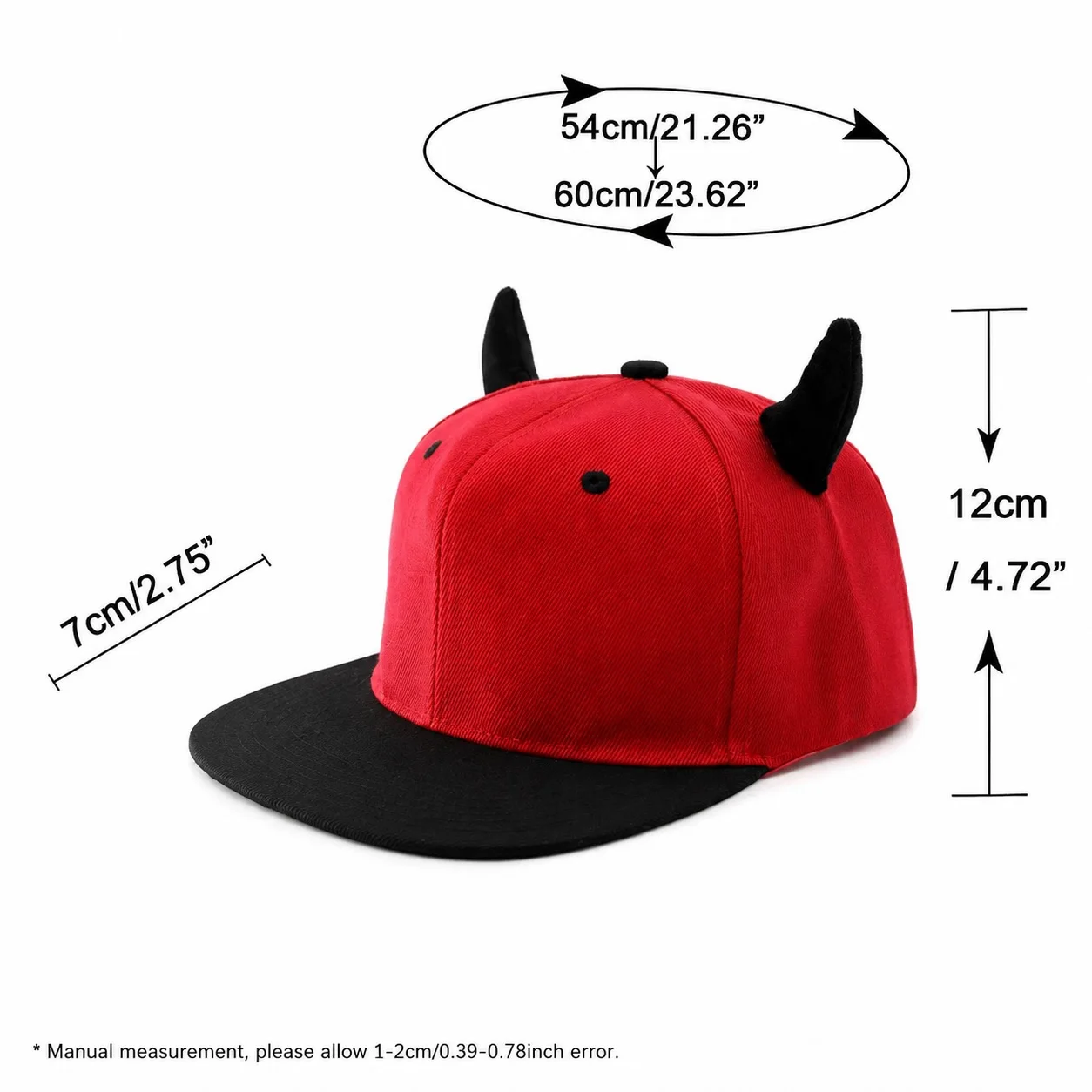 1PC Devil Vibes Skull Print Devil Horns Flat Brim Snapback Cap Y2K Streetwear Hip Hop Adjustable Baseball Hat for Men Women