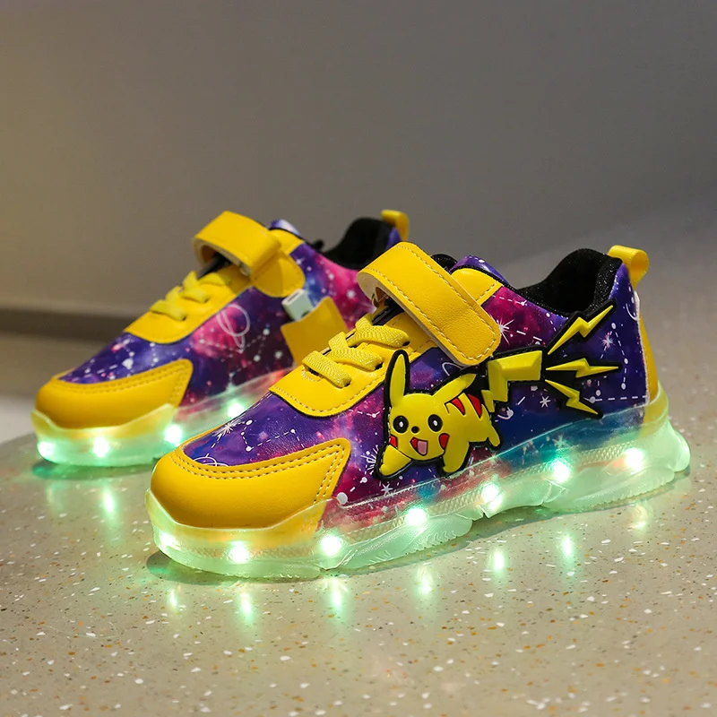 Up Pikachu Luminous Led Sneakers for Light Girl Boy Shoes Pokemon Kid Non-slip Glowing Sneakers Children Breathable Casual Shoes