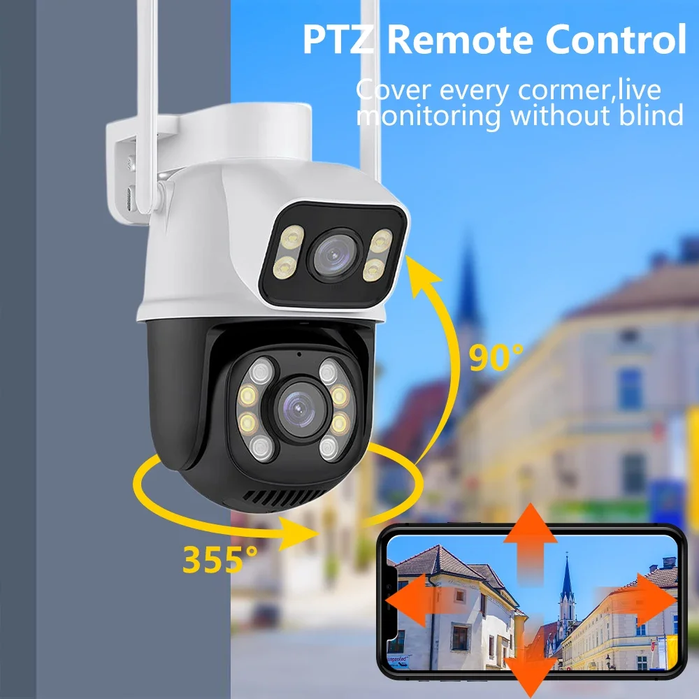 ICSEE kamera pengawas luar ruangan, kamera keamanan WiFi 8MP deteksi manusia tahan air, kamera IP nirkabel, lensa ganda layar ganda