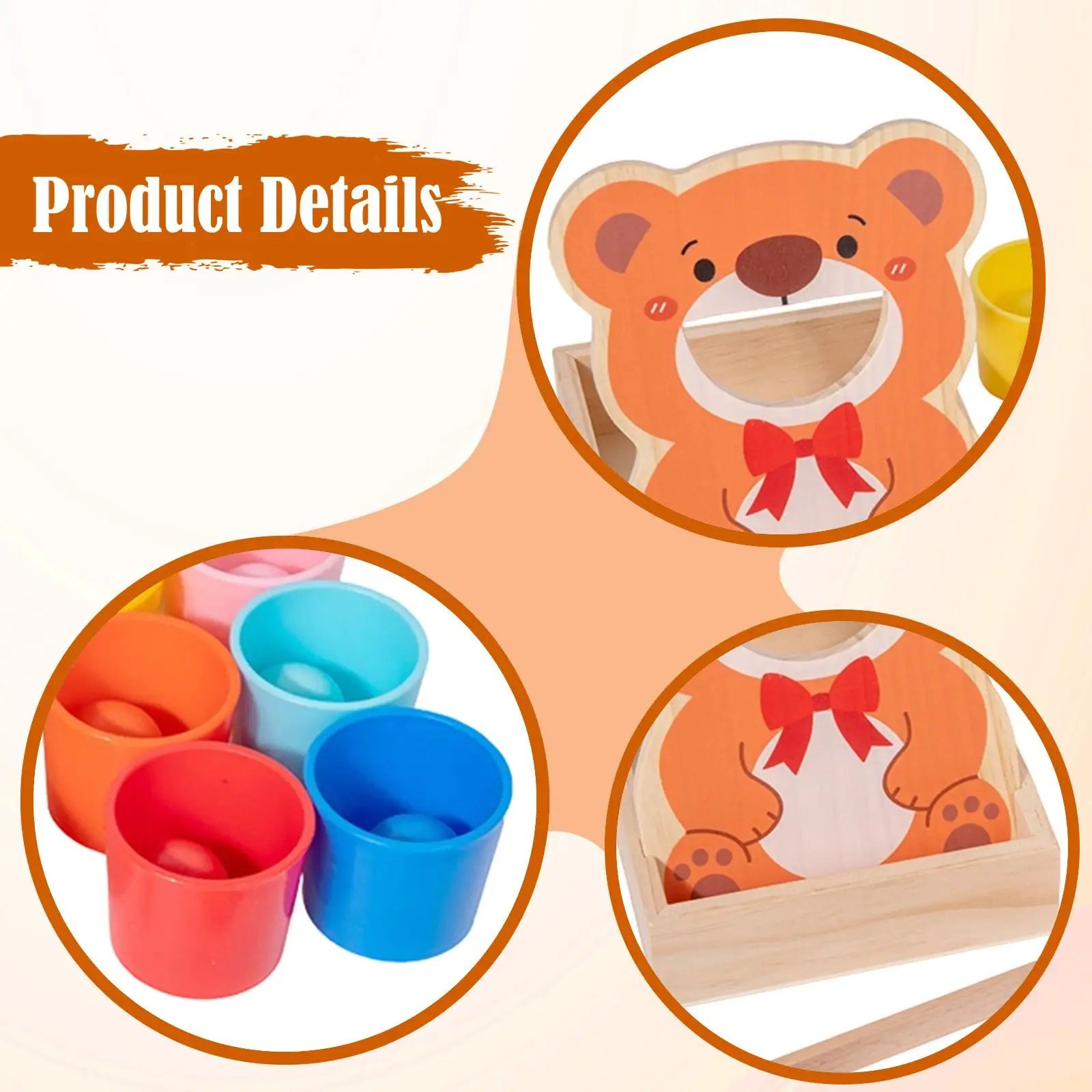 Bolas interativas de arco-íris de madeira em copos combinando e contando brinquedo montessori para jogos de habilidade infantil pré-escolar