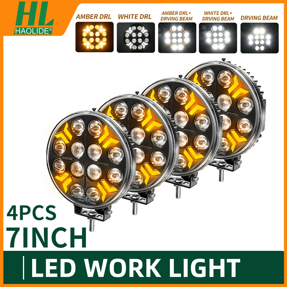 HAOLIDE 7 inch ronde spot floodlight bar met hoog/laag licht DRL LED werk- en rijlamp voor vrachtwagen, jeep, off-road, SUV, UTV, ATV, mistlampen