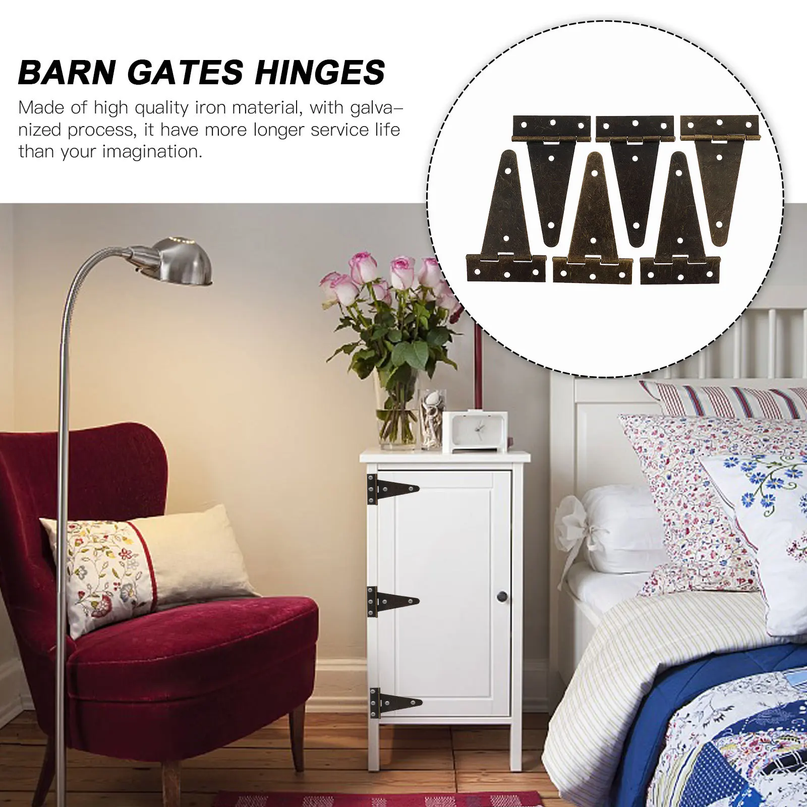 

6 pcs Bronze Strap Hinge For Wood Door Cabinet Fence Rustic Barn Gate Hardware Furniture Fitting Home Use