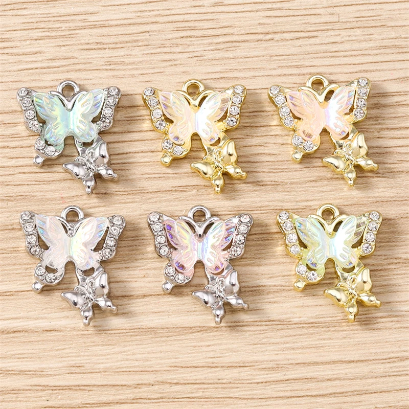 

5pcs 17x19mm Cute Crystal Flying Butterfly Charms Pendants for Jewelry Making Necklaces Earrings Bracelets DIY Crafts Supplies
