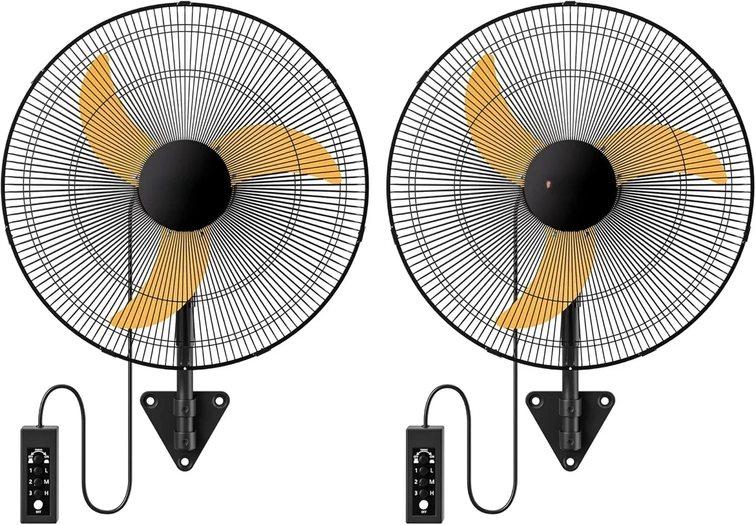 20 Inch Oscillating Wall Mount Fan, 3-Speed Industrial Fan for Garage Gym Barn, 2 Packs