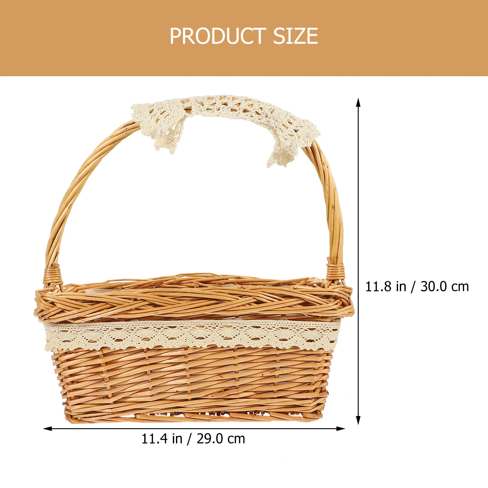 籐製ハンドヘルドフラワーバスケット、天然素材の編み込み収納装飾バスケット、結婚式、ピクニック、食品、果物など多目的に使用可能