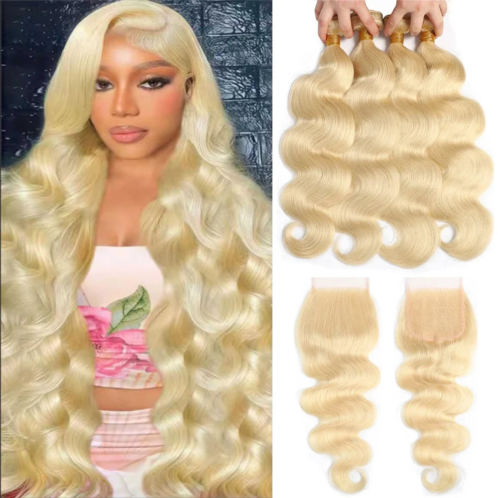 

Наборы натуральных волос 613 Body Wave с заколкой 4x4, медово-блонд, 12A, необработанные, для наращивания