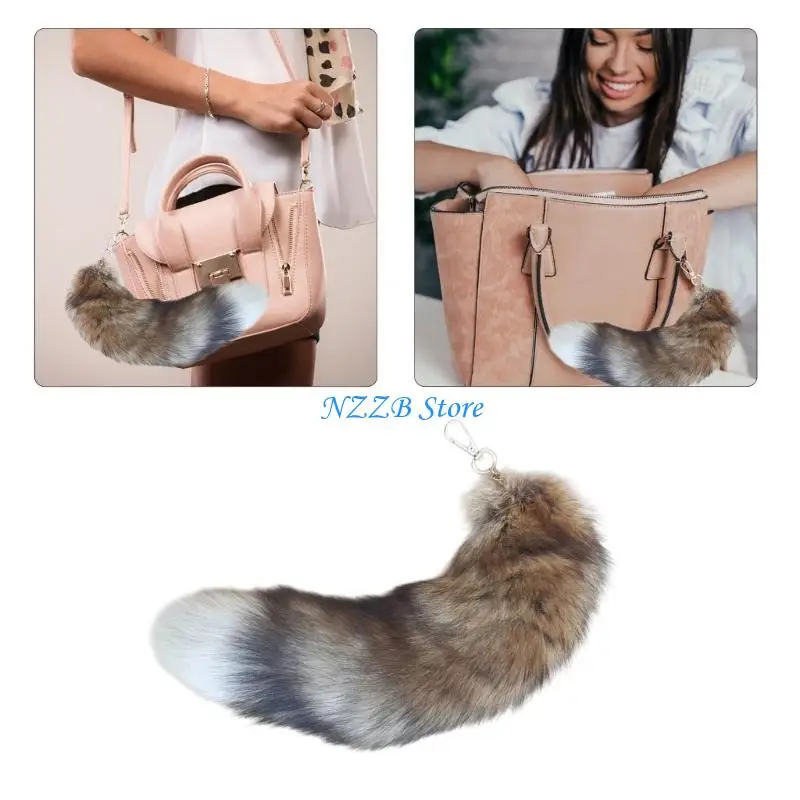 

T21F Plush Car Chains Foxes Tail Keychain Pendant Lovely Car Keyring Ornament