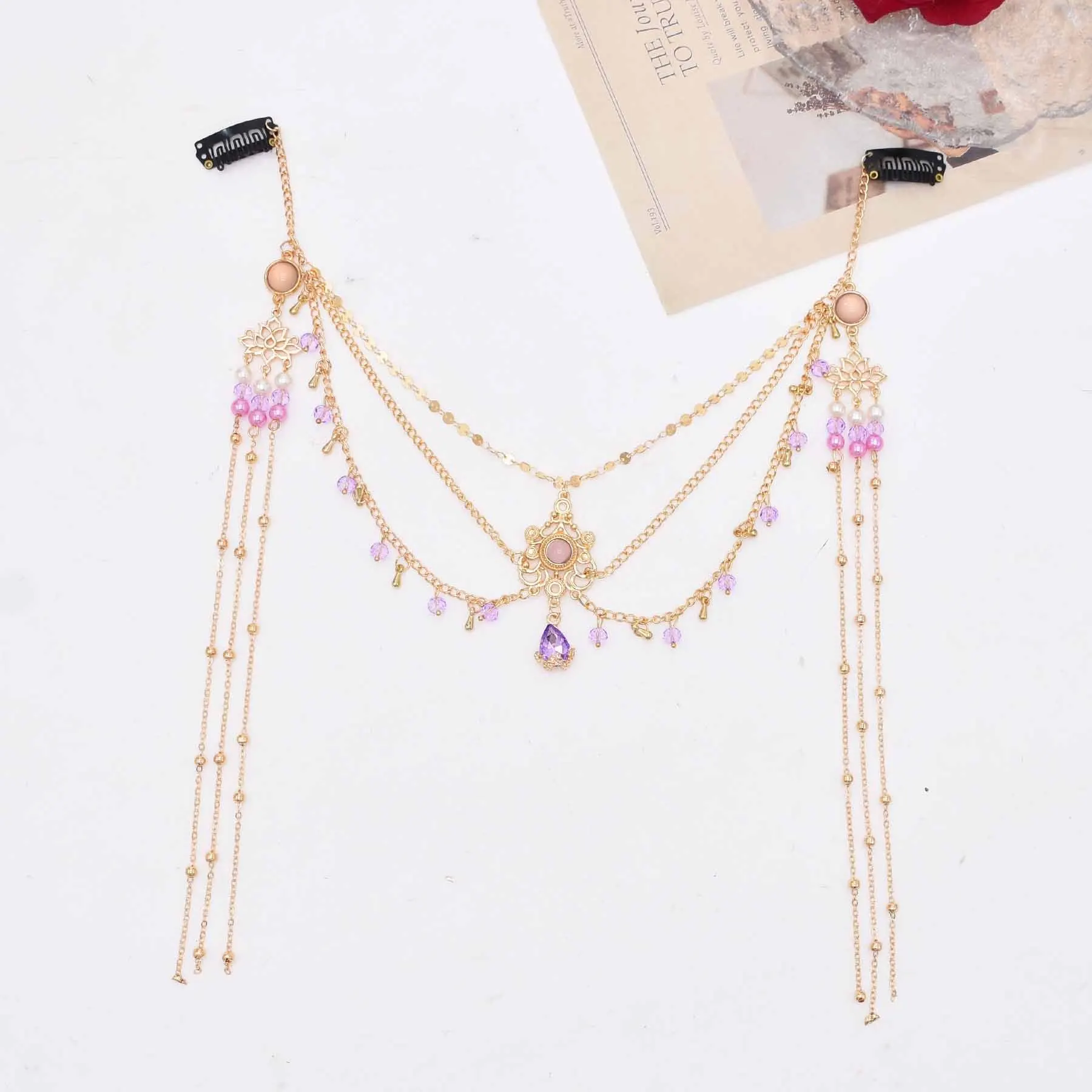 Red Crystal Beads Long Tassels Chinese Bridal Hair Accessories Zircon Headwear Women\'s Party Wedding Jewelry Gifts