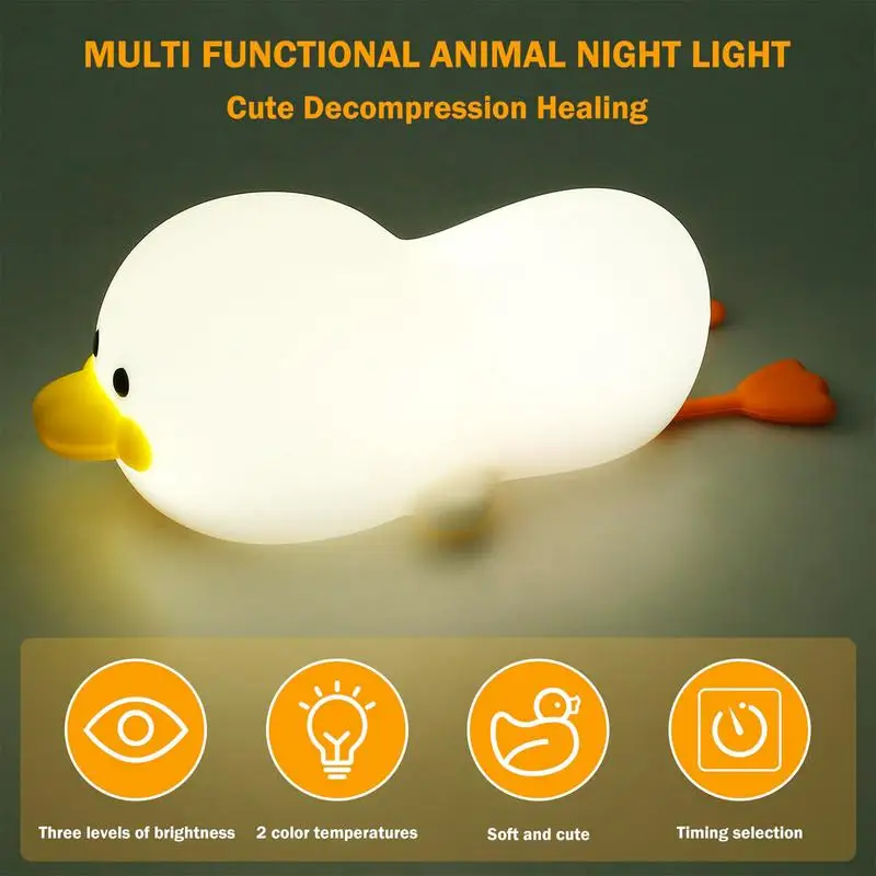 

LED Duck Light Silicone Dimmable Leisure Duck Lamp For Nursery LED Lamp Kids Bedroom Decor With Tap Control With 30/60 Minutes