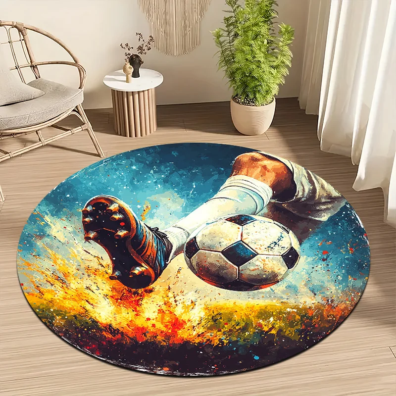 Dynamic Football Theme Flannel-printed round floor mats are slip-resistant Suitable living room bedroom terrace garden carpets