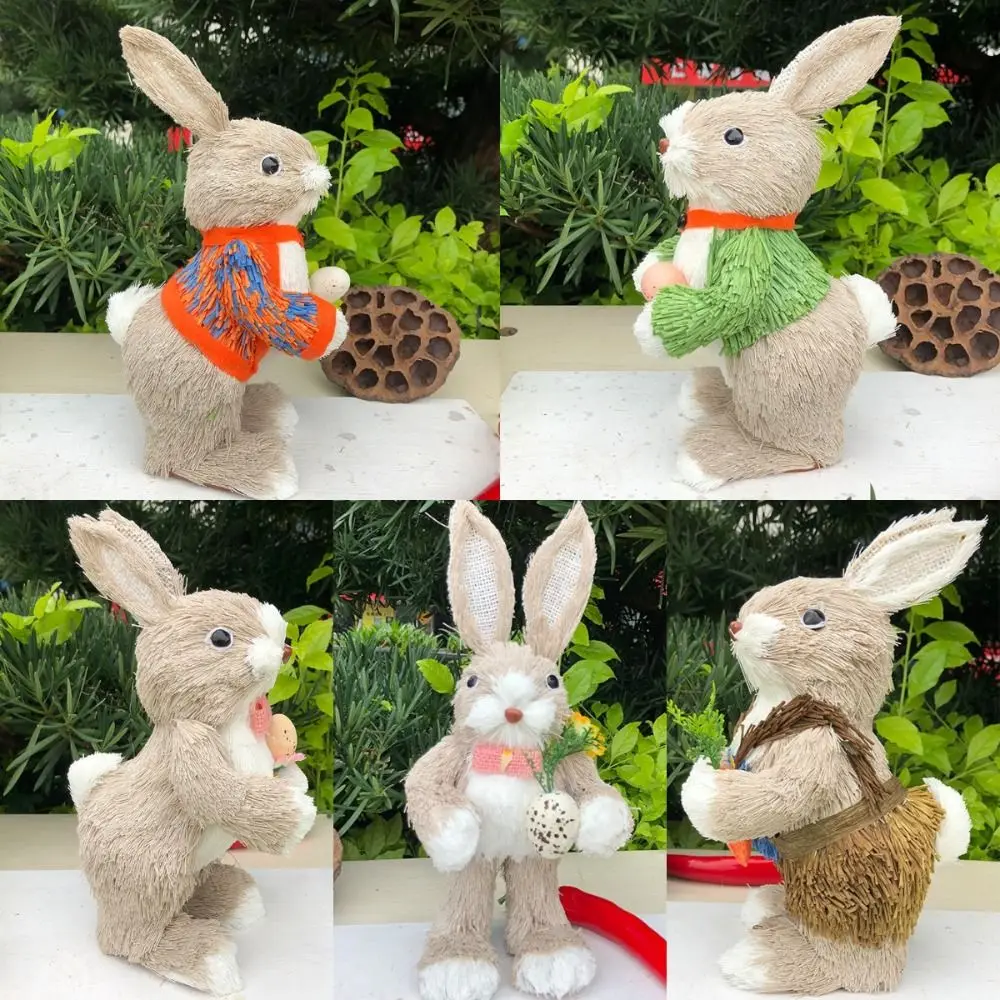 Cute 25cm Straw Rabbits DIY Hand Weave Garden Statues Photography Props Handmade Standing Rabbits Garden Balcony