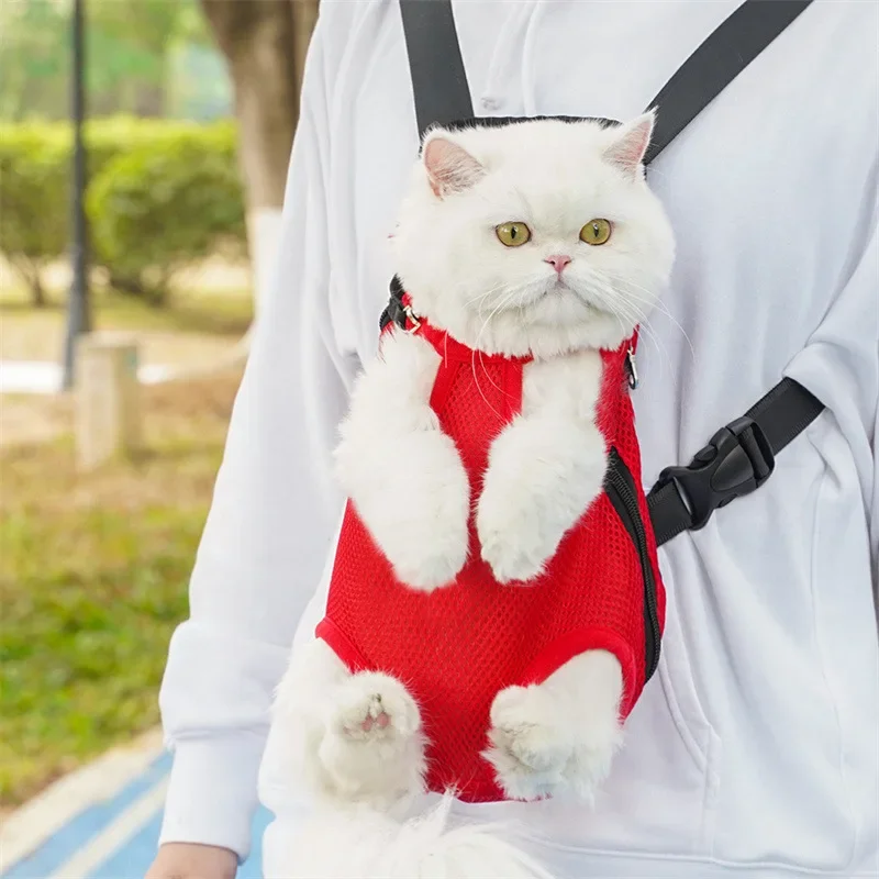 1×Haustier-Tragetasche Rucksack für Hunde und Katzen, Frontträger mit Beinauslass-Design, atmungsaktives Netzgewebe, verstellbare, freihändige Tasche für kleine Hunde und Katzen auf Reisen – Detail 7