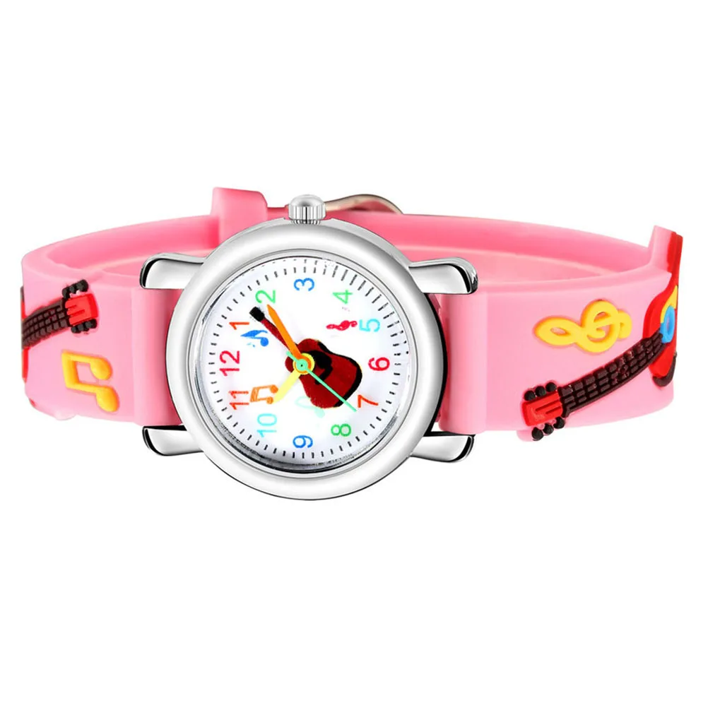 ساعة جيتار ثلاثية الأبعاد لساعة يد بحزام وردي خفيف الوزن هدية عيد ميلاد للطلاب نمط جيتار