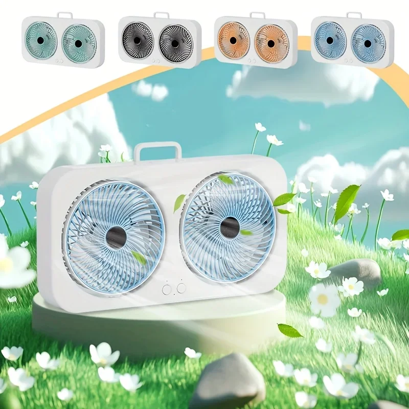 Factory Direct 2026 Dual Head USB Fan 360 Rotatable Blades Wall Mount or Freestanding Design Rechargeable Fan for Office Bedroom