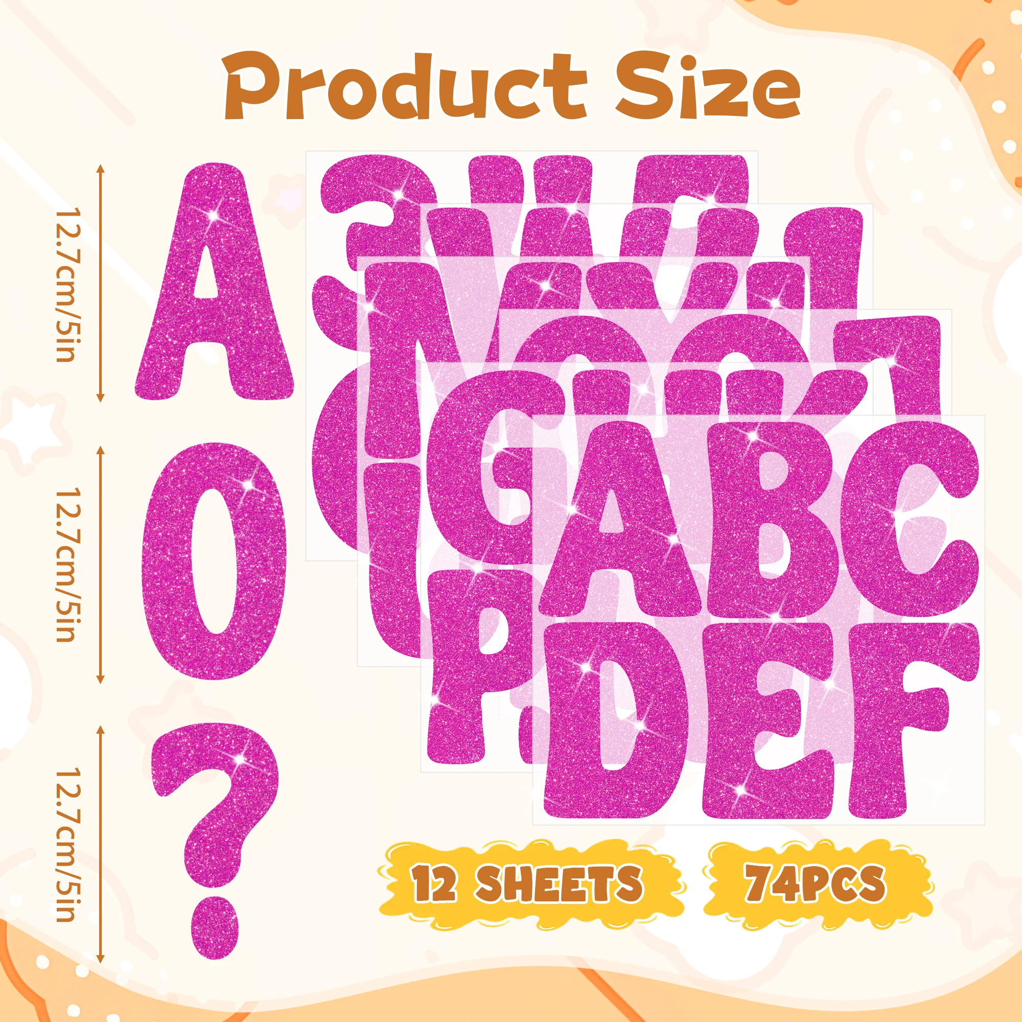 74Pcs 5 Inch Glitter Alphabet & Number Stickers, 12 Sheets Self-Adhesive Letters for Poster Board, Classroom, Mailbox, Craft