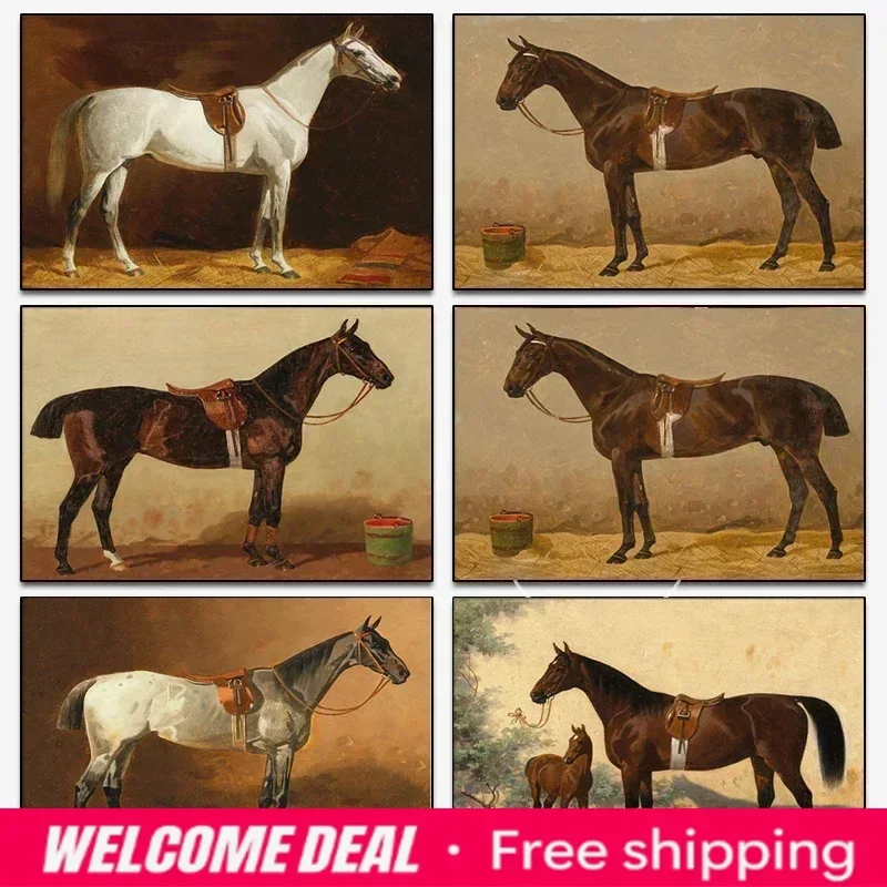 1pc frameless Canvas Painting Vintage Horse Art Illustration Poster Equestrian Canvas Painting Wall Art Prints Picture for Ru