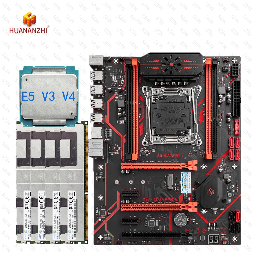 HUANANZHI CD3 X99 Motherboard Combo E5 V3 V4 DDR3 Max 128GB 1866NHz Support M2 NVME 8 SATA Server Suite  Workstation Kit Xeon