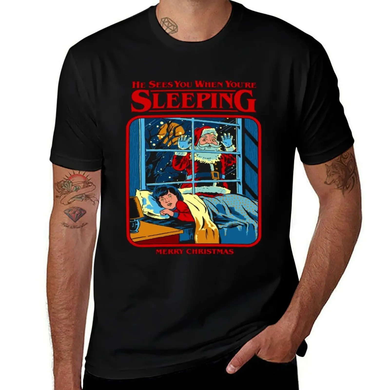 He Sees You When You're Sleeping T-Shirt t shirts for man graphic funny t shirt men 100% cotton luxury brand T-Shirt