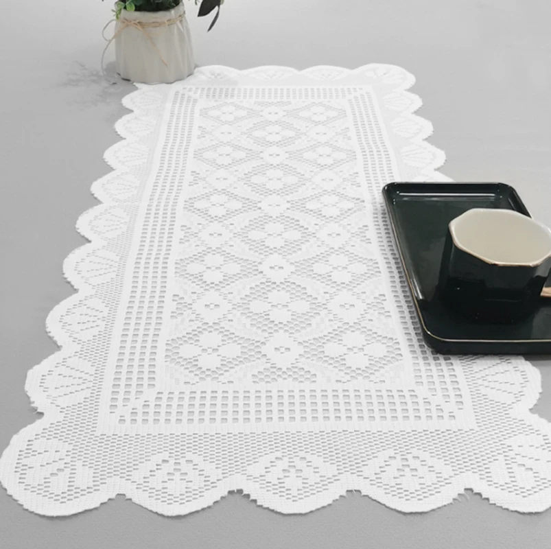 Modern Minimalist White Lace Table Runner Nordic Dining Table Tablecloth Decoration Coffee Table Tv Cabinet Decorative Scarf