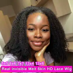 250% Afro Kinky Curly Wig 6X6 HD Lace Closure Wigs Invisible Melt Skins HD 13X6 Lace Frontal 4B 4C Remy Human Hair Wig For Woman