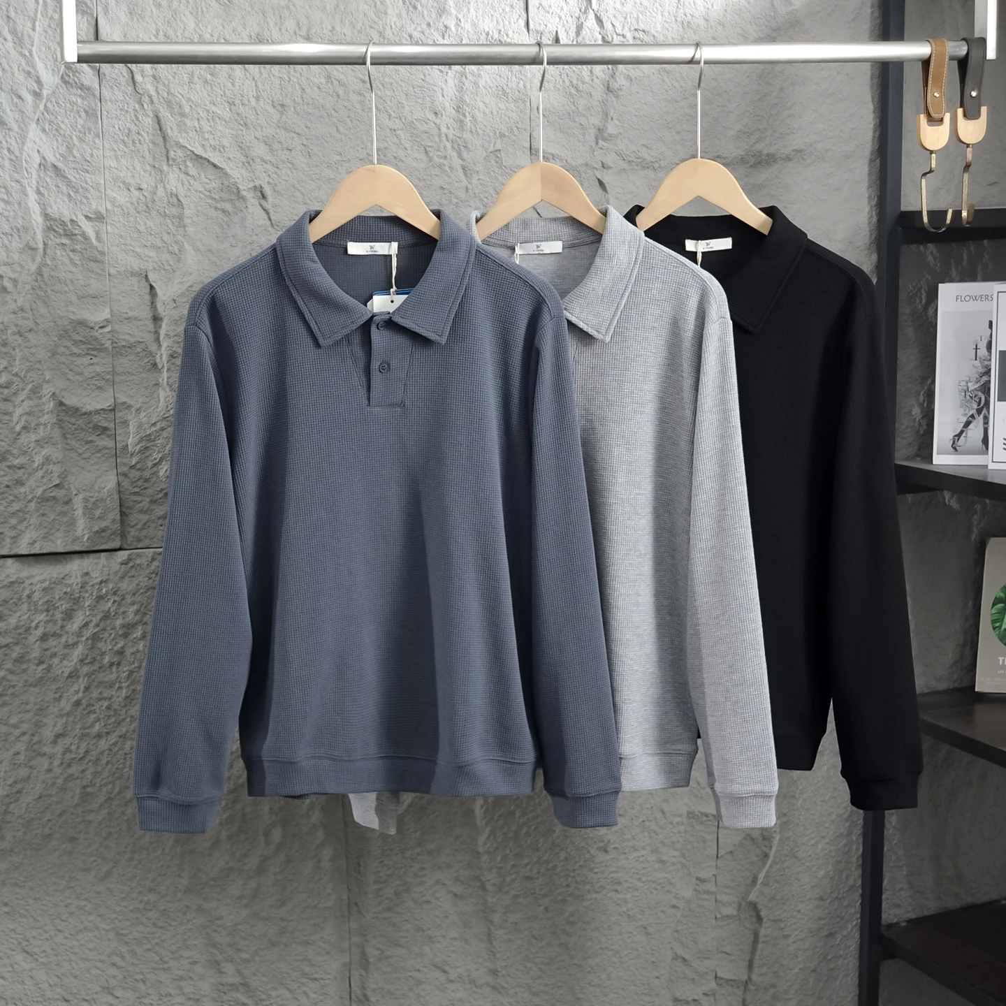 Men's Long Sleeve T-Shirt Casual Flip Collar Breathable Cotton Polyester Blend Standard Fit Fashion Urban Style Button Placket