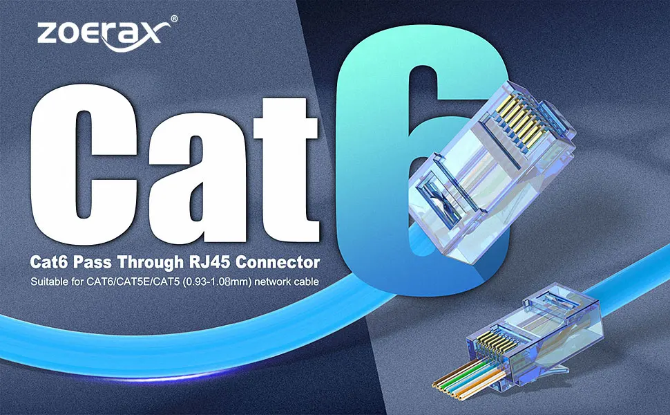 ZoeRax 100 Stück CAT6 RJ45 Durchgangsstecker, Cat6 8P8C Modularstecker für CAT6 CAT5E CAT5 Massiv- oder Litzen-UTP-Netzwerkkabel – Detail 1