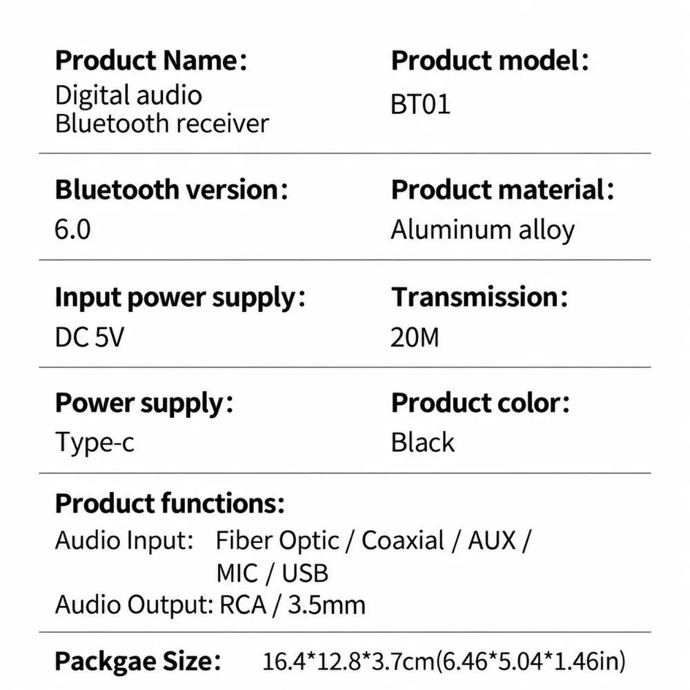 Bluetooth 6.0 Bluetooth Audio Receiver USB Playback Multi-Input RCA Bluetooth Adapter Bass Control IR Remote
