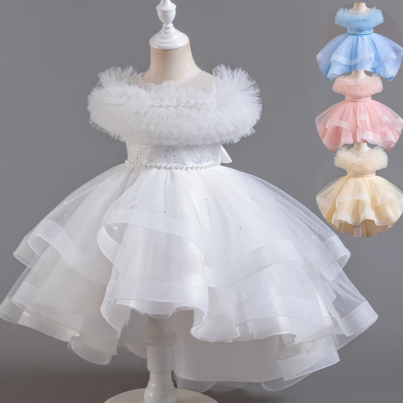 A2401 Kinderboetiek Etentje Formele Jurk Prinses Wit Elegante Glitter Baljurk Baby Meisjes Verjaardagsfeestjurken