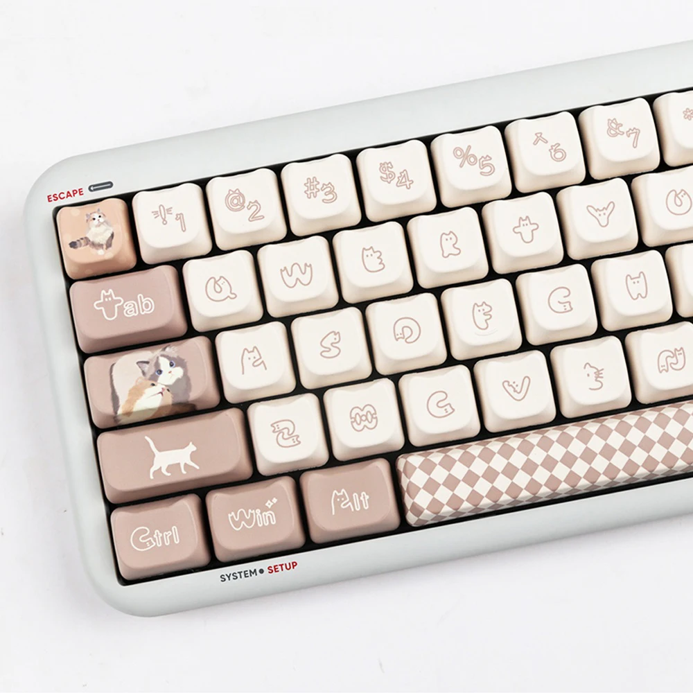 Imagem -05 - Anime Cat Ear Keycaps Perfil Mao Pbt Fontes Bonitos Marrom Mil Bird Grid Caps Teclado dos Desenhos Animados em Forma 144 Chaves