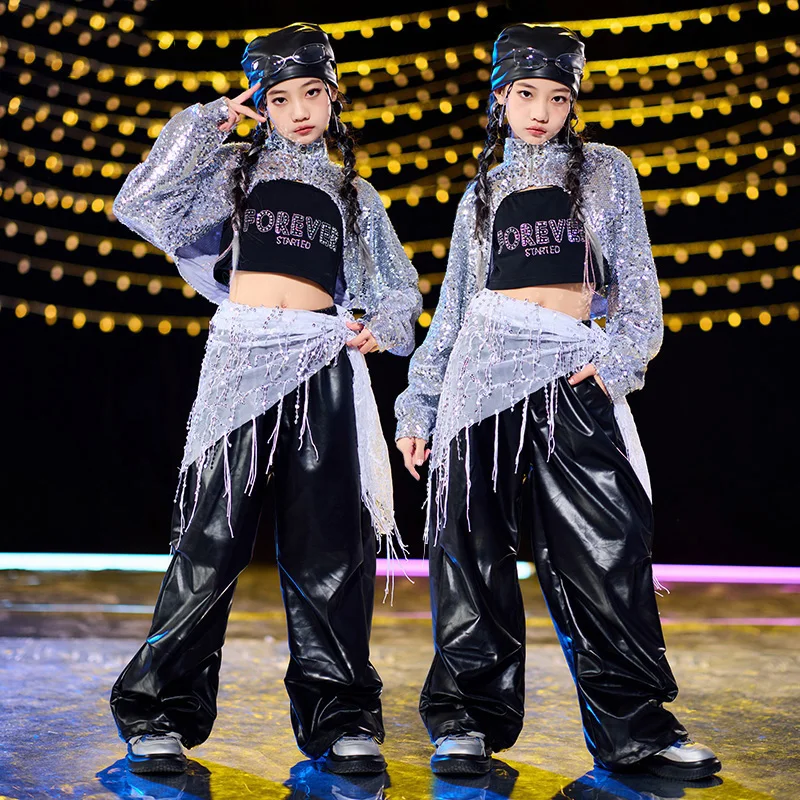 

Sequin Jazz Dance Clothes Girls Hip Hop Performance Costume Vest Crop Tops Pants Kids Stage Wear Competition Clothing BL14560