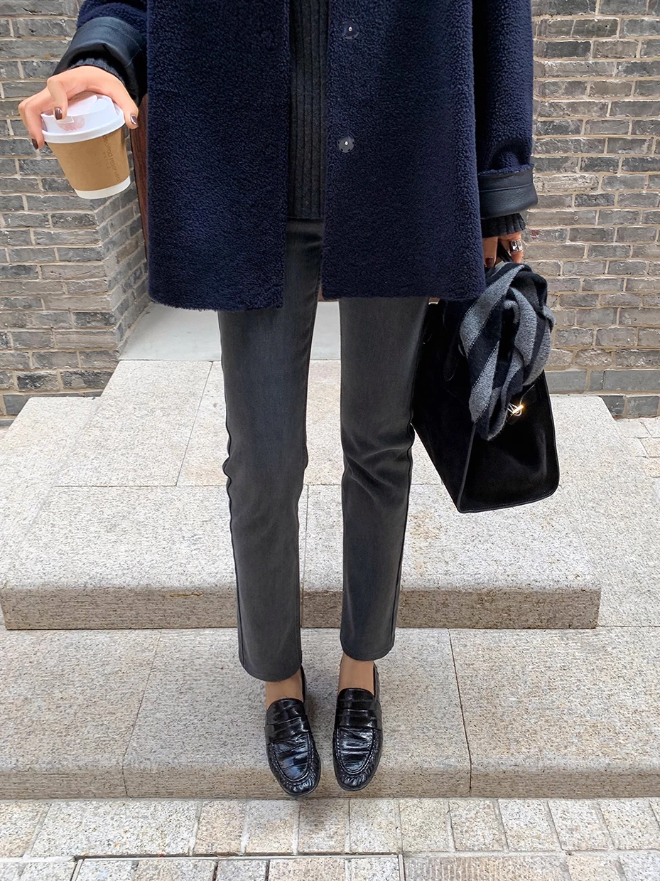 

Джинсы SUSISUMMER Extraordinary Pose Store King French Bread: теплые, облегающие, с высокой талией, средней эластичности, повседневные.