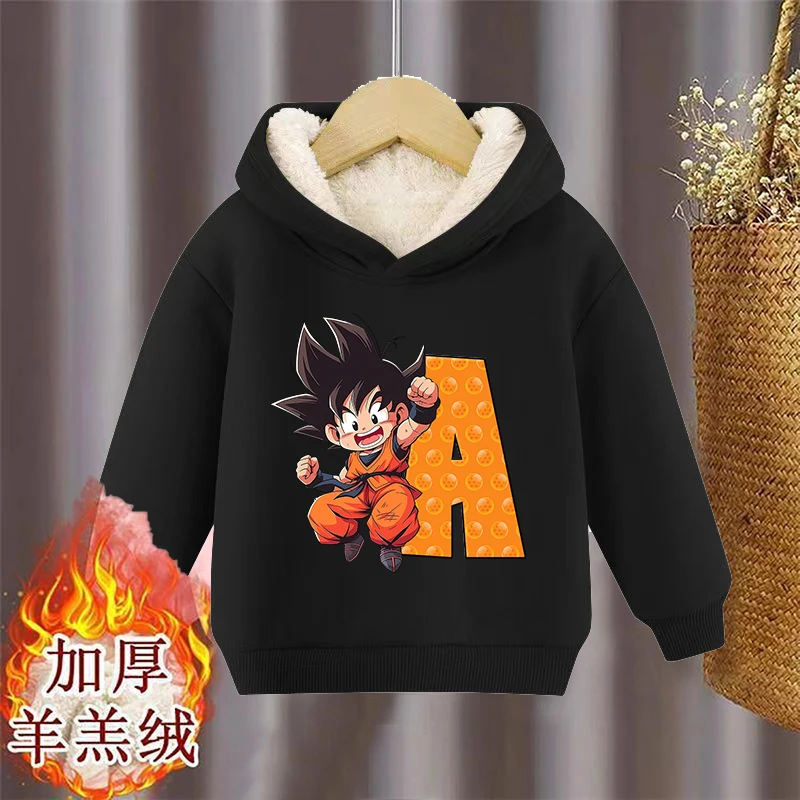 Dragon Ball Children Lamb Wool Pullover Hoodies Cartoon Anime A-Z Alphabet Series Sweatshirt Winter Warm Plush Home Clothing Top