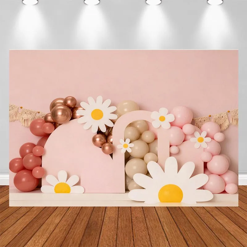 LS Little Daisy Sunshine Bus Balloons Backdrops Kids Baby Birthday Cake Smash Props Floral Spring Photo Props Backgrounds