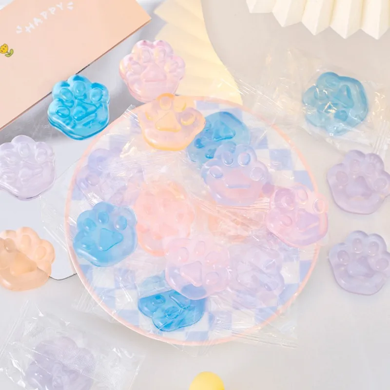 Kawaii Transparente Cat Paws Sticky Squeeze Brinquedos, Soft Quick Rebound, Geléia Realista, Glitter Ice Cube, 5 Pcs