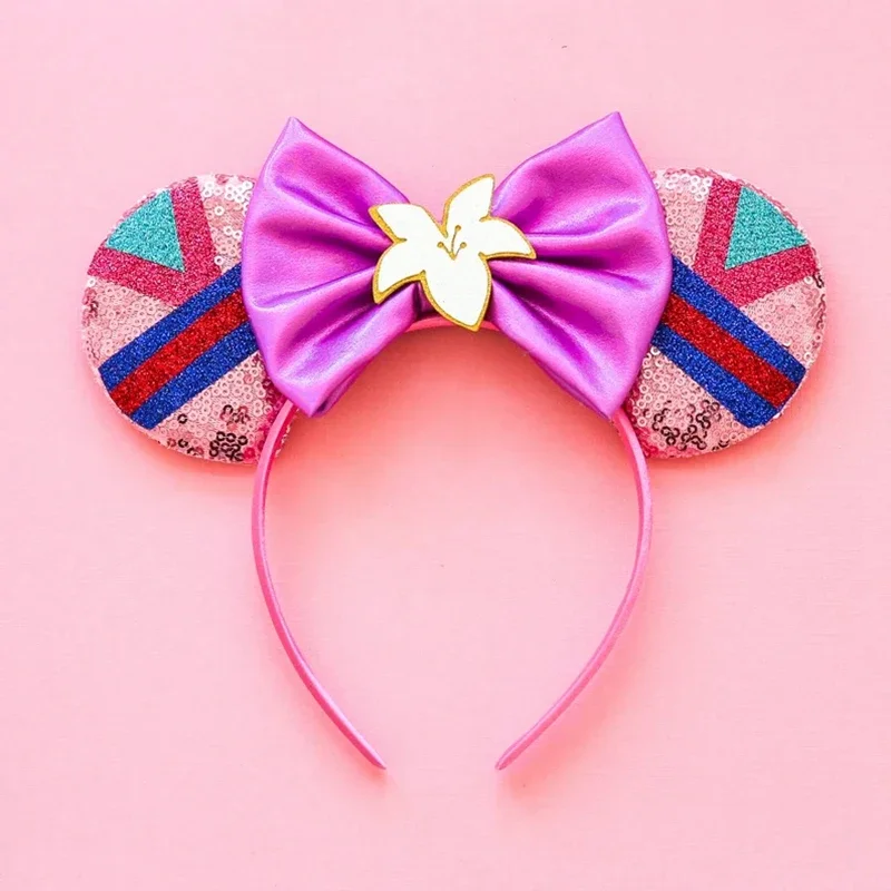 Disney Anime Mulan Ears Headbands For Women Flower Sequins Bow Hairbands Girl Festival Party Cosplay Kids Hair Accessories Mujer