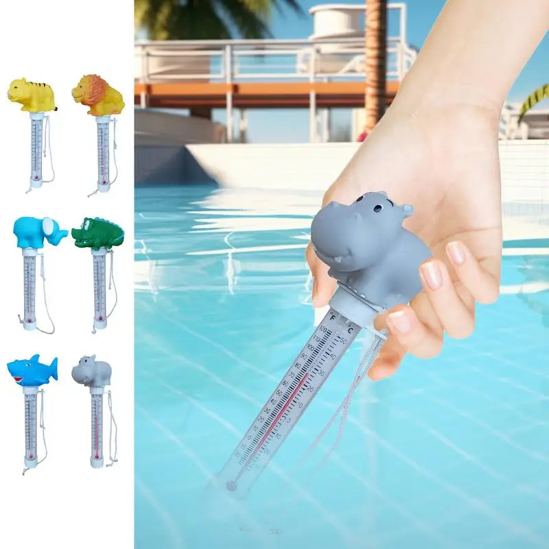 Pool Buoy Temperature Sensor Buoy Cartoon Float Gauge Ocean Animals Design Thermoscope With String For Children's Pools Hot Tubs