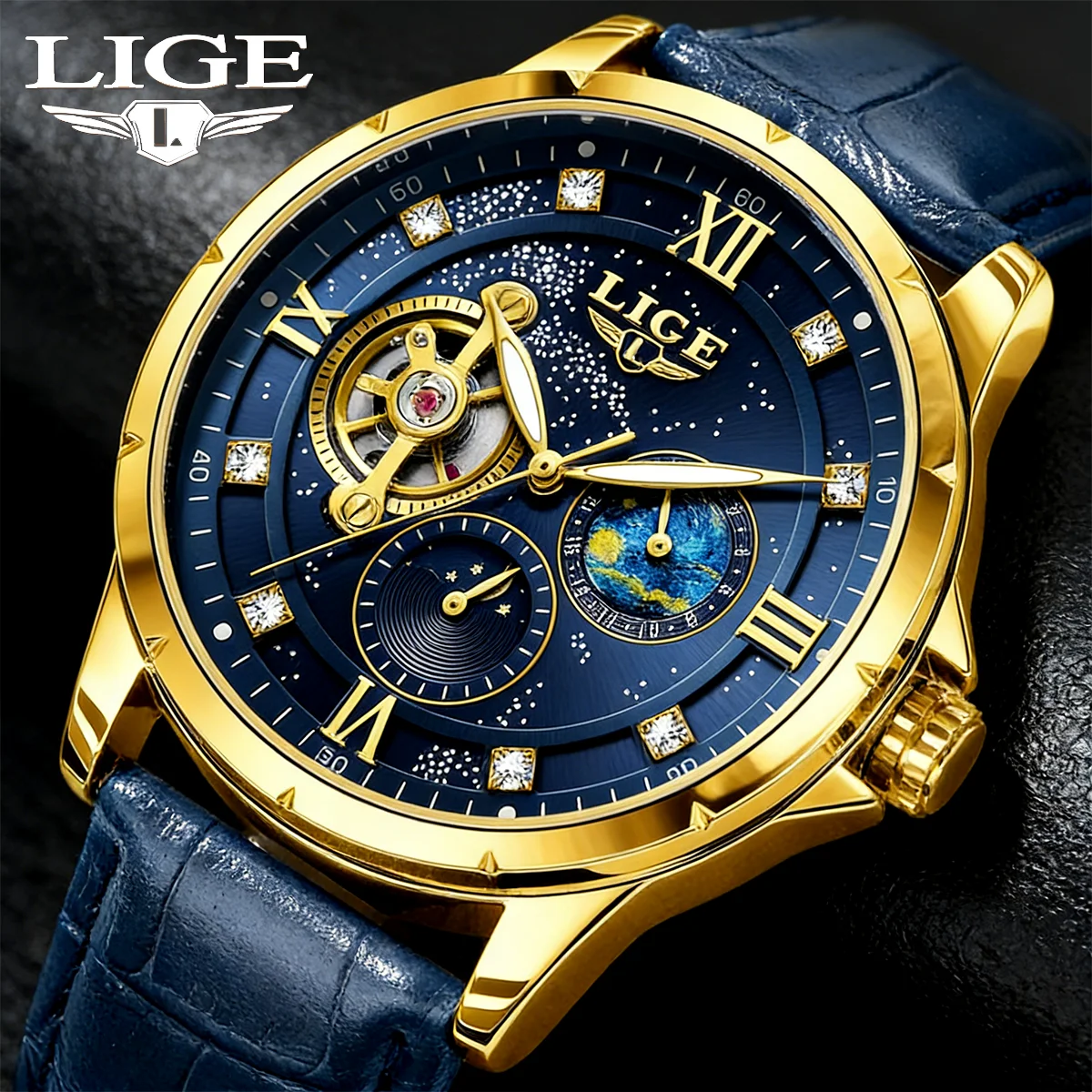 

LIGE 2026 Роскошные механические часы Мужские модные автоматические мужские часы с бриллиантами 30 м Водонепроницаемые светящиеся наручные часы Reloj Hombre